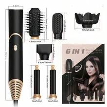 LUYAO 6-In-1 Professional Foldable Hair Dryer, Powerful Negative Ion Hair Dryer With Comb, Automatic Curler, Interchangeable Nozzles, Straightener