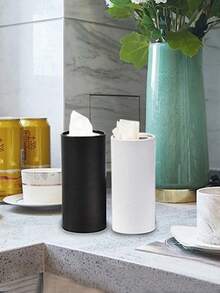 1/2/5 Stücke 16cm lange einfarbige zylindrische Taschentuchbox, kreative Papierhandtuchhalter für Zuhause, geeignet für Badezimmer, Küche, Wohnzimmer - Schwarz - Übersicht 3