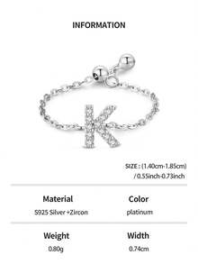 方晶鋯石字母裝飾銀婚戒適合女士新娘婚禮精細首飾類