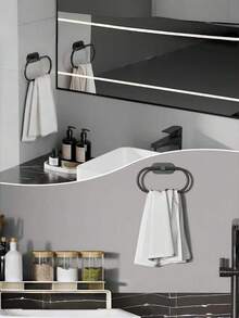 Fashionable Towel Ring And Towel Rack Hooks, Stainless Steel Material, No Drilling Required, Non-Damaging Wall Installation, Available In Gold, Black And Silver Colors; Also Suitable For Hanging Clothes And Scarves, Ideal For Bathroom, Kitchen, Bedroom, Dorm, Restroom, Closet And Other Spaces. - Gold - View 8