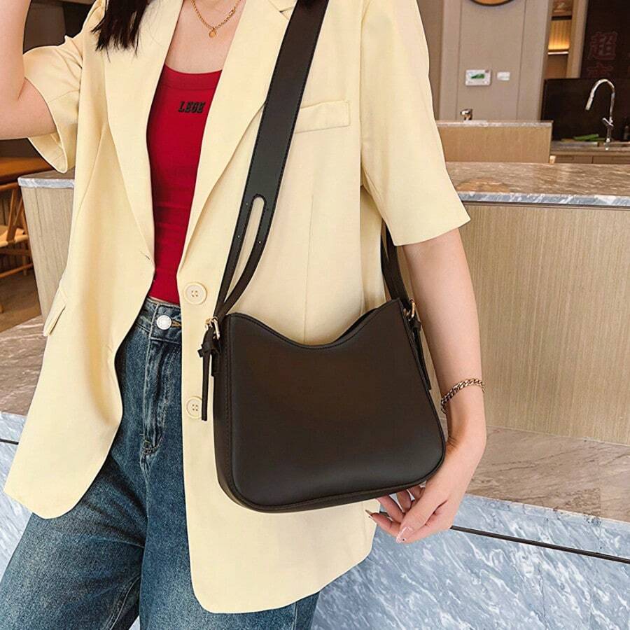 1 Black PU Shoulder Bag, Fashionable And Simple, Suitable For Women's Daily Outings