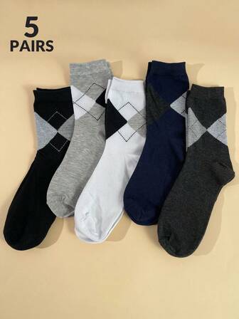 5 双装男士袜子，纯色，黑、白、灰撞色设计，多种组合的中筒男士商务袜，适合所有季节，居家、通勤和情人节礼物皆宜。