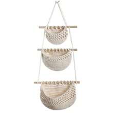 Hanging Baskets for Organizing 3-Tier Decorative Cotton Rope Hanging Baskets Wall-Mounted Woven Storage Organizer Bag for Batoom Kitchen Bedroom - Colores surtidos - Ver 5