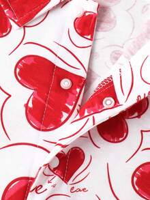 1件情人节爱心印花翻领短袖衬衫，轻薄透气，男童休闲衬衫 - 紅白色 - 查看 5