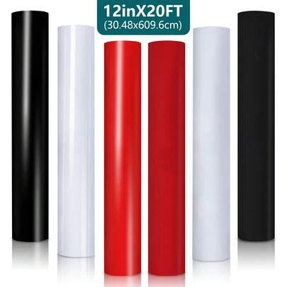 12" X 20FT Permanent Vinyl, Black/White/Red Glossy Adhesive Vinyl Roll, Adhesive Vinyl For Furniture, Adhesive Vinyl Wallpaper, Adhesive Vinyl Permanent, Permanent Vinyl Roll, Permanent Vinyl Adhesive, Permanent Vinyl Sticker For All Cutting Machine Craft Cutter, Indoor And Outdoor Waterproof Decor, DIY Mug, Wall Sticker, Car Decals, Sign, Label