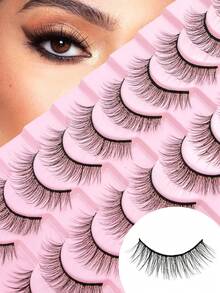 Un conjunto de 10 pares de pestañas postizas largas y de aspecto natural con una base rosa, elegantes y hermosas, perfectas para hacerte destacar. Celebra con un look deslumbrante. Este conjunto de 10 pares de pestañas postizas de longitud natural está diseñado para un look cotidiano y ocasiones especiales. La base rosa suave te da una apariencia hermosa y natural. - Negro - Ver 10