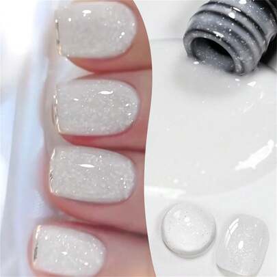 Mtssii 7毫升雪花亮片凝胶指甲油，乳白色粉色，闪亮雪花果冻凝胶指甲油，可卸UV/LED指甲油，美甲装饰，指甲胶水，美甲用品