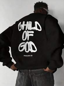 男士字母图案休闲套头卫衣，通勤和日常穿着皆宜 - 黑色 - 查看 1