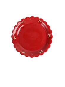 1/2pcs Lace Bow Ceramic Plate, Red Girly Newlywed Gift, Wedding Engagement Housewarming Holiday Tableware Decor
