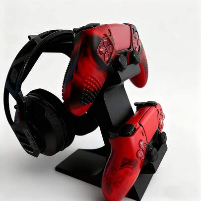 Robust stativ, hållare och arrangör för spelkontroller i plast, kompatibel med olika spelkontroller och hörlurar, perfekt för hardcore-spelare, e-sportentusiaster, användare av tillfällig underhållning och mobila spelare.