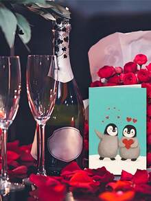 1pc Cute Penguin Valentine's Day Greeting Card, One Penguin Holding Heart, One Penguin Waving Design, Valentine's Gift For Partner/Wife/Husband/Boyfriend/Girlfriend, High-Quality Card With Envelope (12x17cm)/(4.72x6.7in)