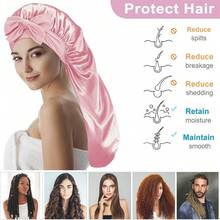Double Layer Long Satin Bonnet For Sleeping Reversible Silk Bonnet For Long Hair Women Sleeping Cap With Tie Band Comfortable Soft Protect Your Hair 2026 New - 黑色 - 查看 3