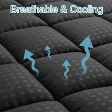 Queen Mattress Pad Quilted Fitted Mattress Protector Cooling Pillow Top Mattress Cover Breathable Fluffy Soft Mattress Topper With 8-21" Deep Pocket - 黑色 - 查看 2