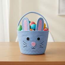 Cesta de conejito de Pascua para niños, cesta tejida de regalo con forma de huevo de Pascua para niñas y niños pequeños - Azul - Ver 2