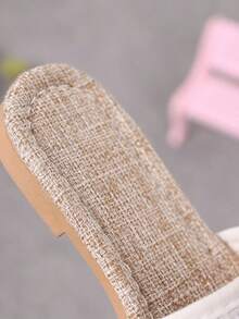 1 Pair Beige Summer Woven Floral Children Flat Sandals, Strap Beach Casual Gentle Style Slippers - Beige - View 7
