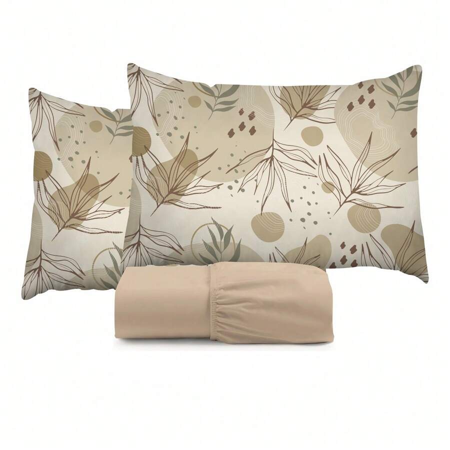 King Size 3-Piece Sheet Set, 400 Thread Count Cotton, Soft Touch, With Elastic And Printed Pillowcases, 50x70cm - Rust Brown - View 1
