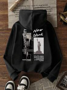 1pc Tween Girl Thermal Lined Thick Warm Sweatshirt, Young Student Clothing, Suitable Autumn/Winter Long Sleeve Top - Black - View 3