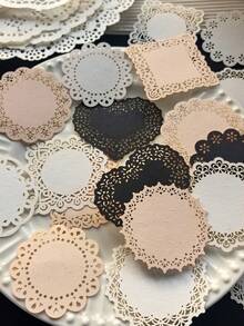 1 Pack Of 20pcs Vintage Circle Square Heart Shaped Floral Hollow Lace Frame DIY Decor For Scrapbooking, Crafting, Journaling,School Supplies,Back To School - Multicolor - View 1