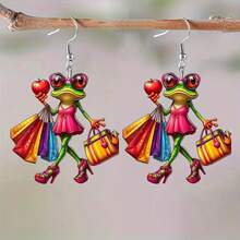 Acrylic Frog Earrings Acrylic Pendant Allergy-Free Double-Sided Fashion Accessories Decorative Pendant Perfect Gift For Casual Wear Or Special Occasions, Women's Gift Vibrant Pattern Earrings - Multicolor - Ver 2