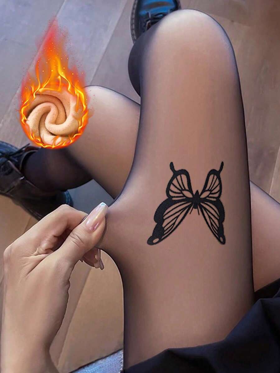 1条装 80克/200克/300克 女士舒适性感透视黑色蝴蝶结连裤袜，商务性感紧身裤，适合春、秋、冬季穿着，保暖内衬，时尚百搭，适合办公室穿着，新款秋季女士保暖打底裤（适合5-15℃） - 黑色 - 查看 1