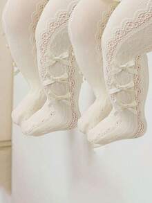 1 Pair Baby Girl Princess Rabbit Bow Decor Hollow Mesh Breathable Comfortable Tights, Suitable For Daily Or Party Outfits - Multicolor - View 21