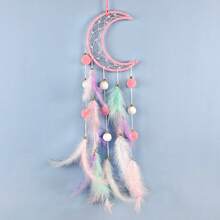 1PC Handmade DIY Material Kit For Girlish Heart Dream Catcher Wind Chime Hanging Ornament, Feather Weaving Dr, Lovely Dration For Children's Room, Dream Catcher Craft Kit, Feather Wind Chime DIY Set, Handmade Weaving Material, Girlish Heart Dr, Children's Room Accessory, Gift For DIY Enthusiasts, -Friendly, Light Luxury, Personalized, Fashionable, Fresh, Suitable For Daily Home Use, Work, Parties, Weddings, Vacations, Music Festivals - Moon Design - Purple - View 4