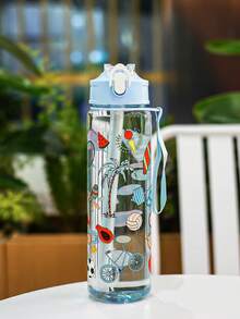 1pc 750ml/26oz Cute Cartoon Pattern Straw Water Bottle, Lightweight, Durable, Suitable For Camping, Running, Daily Use, Holiday & Birthday Gift - Multicolor - View 13