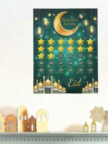 1pc Ramadan Mubarak Hanging Advent Calendar - Paper Countdown Tracker For Eid Al-Fitr, Home Wall Decor, Room Decoration, Festive Ramadan Activities & Crafts, Green Gold - Multicolor - View 7