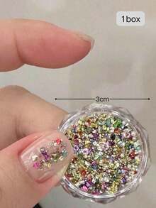 1 Box Sparkling Mixed Color Mini Rhinestone Nail Art Decorations, Colorful Micro Diamond & Golden Bead Combo, Delicate Shiny Rhinestone Nail Jewelry, Suitable For Daily Wear, Salon Manicure, DIY, Subtle Glam, Easy To Apply, Long-Lasting Brilliance For Nail Enthusiasts Nail Charms - Multicolor - View 5