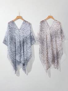 1pc Leopard Print Beach Cover-Up, Swimsuit Sunscreen Shawl, Polyester - Multicolor - View 4