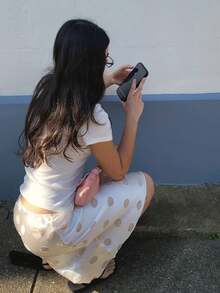 Women Satin Polka Dot Midi Skirt Silky Elastic Waist Ruffle Hem Bodycon Slip Skirts - 白色 - 查看 8