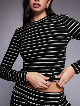 Damen gestreiftes Baumwoll-Unterhemd, Frühlings-/Herbst-Unterhemd für den täglichen Gebrauch, Strand und Zuhause