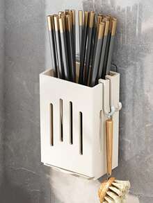 1 pieza/2 piezas Soporte para utensilios de cocina con bandeja de goteo y 2 ganchos - Fácil de instalar - Montado en la pared o de pie Estante para palillos - Diseño de varios compartimentos, adecuado para accesorios de cocina de autocaravana o cocina de camping al aire libre - Multicolor - Ver 9