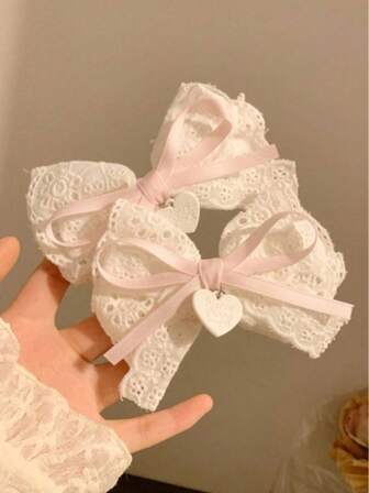 1pc/2pcs Set White Tea Lace Bow Hair Clip, Lolita Side Clip, Barrette Hair Accessory