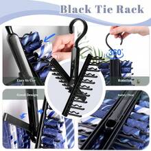 2pcs/1pc Black Foldable Multi-Layer Tie Rack - Durable Hanging Organizer For Tie Storage & Organization, Expandable Design For Scarves, Belts, Suspenders, Cravats, Bow Ties & Accessories, Space-Saving Closet Hanger For Bedroom Wardrobes, Dorm Rooms, Apartment Closets, Men's Grooming Areas & Laundry Rooms, Sturdy Non-Slip Hook Tie Holder For Tidy Closet Organization, Portable Collapsible Tie Storage Rack For Travel & Daily Use - Black - View 3