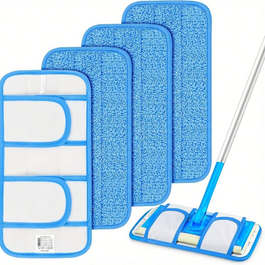 5-Piece Set Of Heavy-Duty Reusable Mop Pads (Excluding Mop) -10.8-Inch Oversized Washable Microfiber Cleaning Pad, Suitable For Both Dry And Wet Cleaning Replacement Pads For Hardwood, Ceramic Tiles, And Vinyl Flooring (5-Piece Set), Compatible With Multiple Mop Machines, Wear-Resistant Fabric Structure, High-Quality Materials, Suitable For Busy Families To Use 8KXM - Blue (27.5 X 15.5 Inches) - View 1