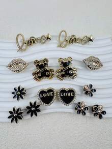 14pcs Luxury Resin Shiny Gold Bear, Flower, Letter, Fully Rhinestone Shoe Charms, Suitable For Wooden Bottom Shoes And Sandals, Durable, Cute And Imaginative Design, Great For Girls Party Gifts And Creative Gifts - Multicolor - View 1