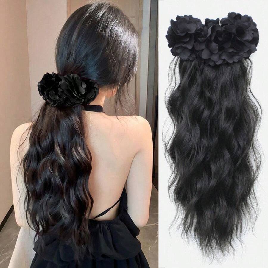 Ponytail Wig Clip Style Large Wave Long Curly Hair For Women, Banana Clip With High-End Feeling, Flower Clip That Can Tie Ponytail Wig Piece - Multicolor - View 1
