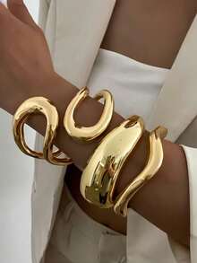 1pc Vintage Minimalist Asymmetrical Metal Water Drop Snake Cuff Bracelet, Personalized Exaggerated Simplified Geometric Abstract Design Luxury Elegant Bangle, Suitable For Women's Daily Commute, Holidays Gift, Friends Gathering And Banquet, Fashion Street Shooting, Runway Accessory - Silver - View 4