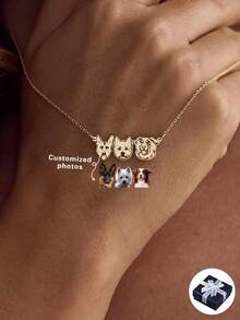 1件定制情侣/宠物肖像照片名字项链，可个性化定制1/2/3/4张宠物照片，宠物纪念礼物，猫咪项链，宠物肖像，狗狗纪念项链，宠物离世纪念礼物，手工珠宝，独特的宠物主人礼物，刻字照片不锈钢吊坠，宠物礼物，周年纪念礼物，金色，玫瑰金，银色，时尚，秋季，复古，男女皆宜