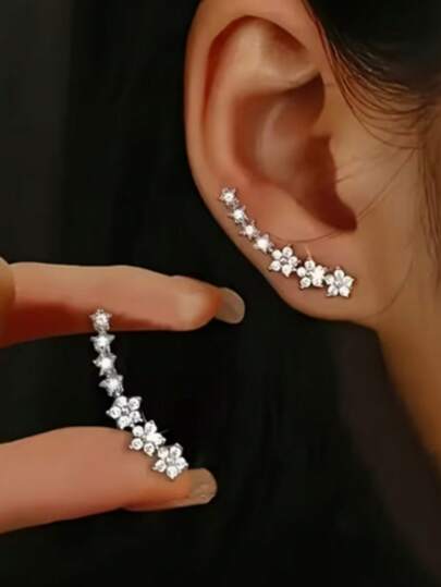 Stainless Steel Shiny Flower Earrings - Elegant Rimmed Earrings, Low Allergy, Suitable For Sensitive Skin, Valentine's Day Gift, Wedding And Daily Wear Jewelry