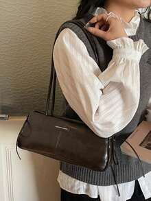 Fashionable Retro Underarm Baguette Bag, Unique Design - Coffee - View 7