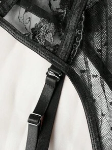 Women's Sexy Lingerie, Embroidered Bridal Lingerie, Backless Teddy Bodysuit Top - Black - View 7