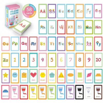 58pcs Letter & Number Flashcards, 2-4 Years Old Kids Early Learning Color, Number, Shape, Animal, ABC English Alphabet Cards, Laminated Cardboard For Pre-School Cognitive Learning, Enhance Learning Interest