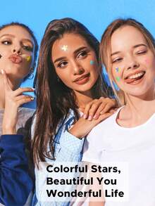 1530片/612片粉色、黑色、白色、蓝色、紫色、绿色星形图案E-Star面部贴纸，摄影、面部彩绘必备，适用于派对、聚会和各种娱乐活动。价格实惠，可用作圣诞礼物、化妆工具等。 - 彩色 - 查看 6