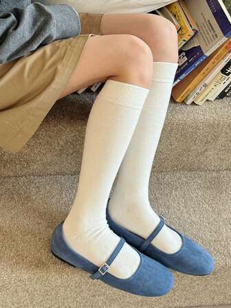 1 par höst vinter enkel inredning stil kvinnors vadstrumpor vinter enfärgad japanska JK milda rena söta långa rörstrumpor dagliga casual hem och pendling kvinnors bekväma strumpor