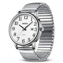 BIDEN Retro Fashion Wrist Watch, Unisex, Quartz Analog, Suitable For Middle-Aged And Elderly, Large Arabic Numeral Dial, Auto Date Display, Waterproof, Elastic Adjustable Strap - White - View 11