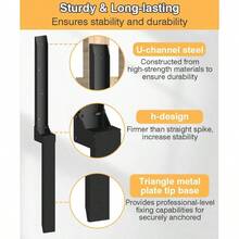 Fence Anchor Kit, Heavy Duty Metal Steel Fence Repair Kit, Fence Anchor Stakes Ground Spike Repairing Tilted/Broken Wood Fence, Metal - Plate Style, 1 Pack, Black - Metal-plate-1 - View 3