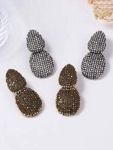 1 Pair Exquisite Luxury High-End Geometric Fully Rhinestoned Alloy Earrings, Elegant For Banquet And Party - Geometric Earrings - View 2