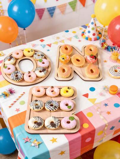 1 pieza Bandeja de madera con letras, decoración creativa DIY para colorear, soporte de exhibición de alimentos para decoración de fiestas, graduación, felicitaciones, cumpleaños, baby shower, revelación de género